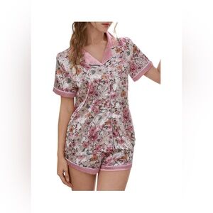 Floral Satin Pajama Set - Pink S